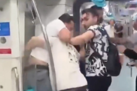 Marmaray'da tekme ve yumruklu kavga