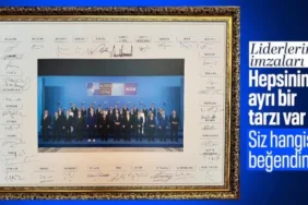 NATO Zirvesi'nin Simge Karesi: Aile Fotoğrafını Liderler İmzaladı, Son İmza Erdoğan'dan